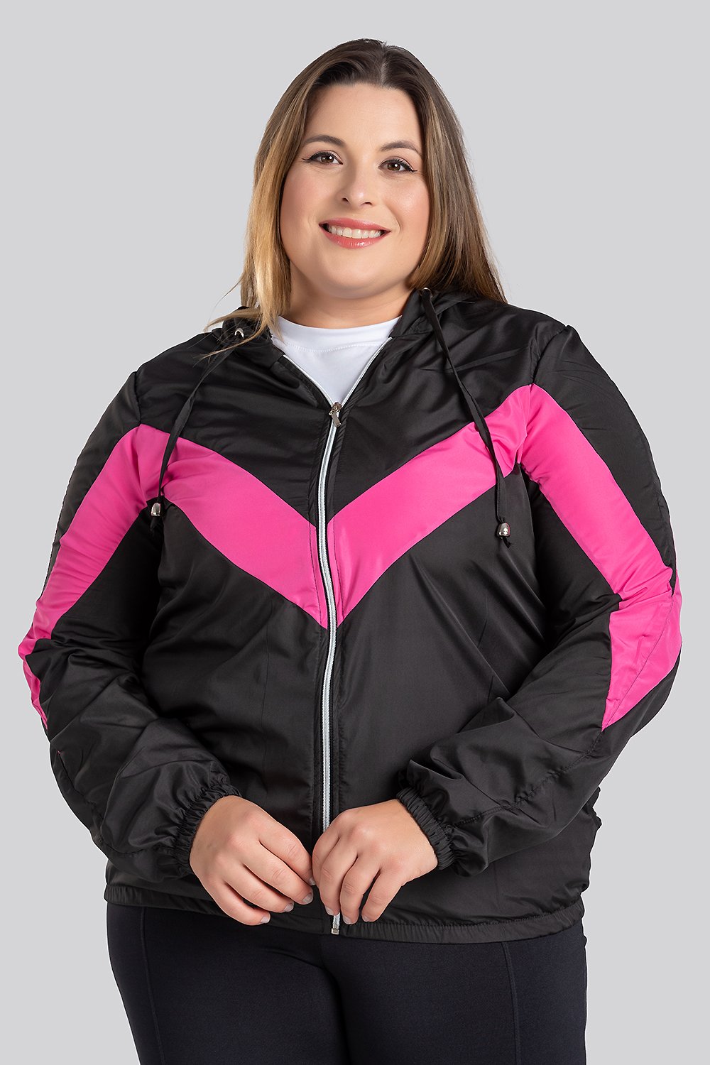 Jaqueta Corta Vento Feminina Plus Size em Microfibra Bicolor