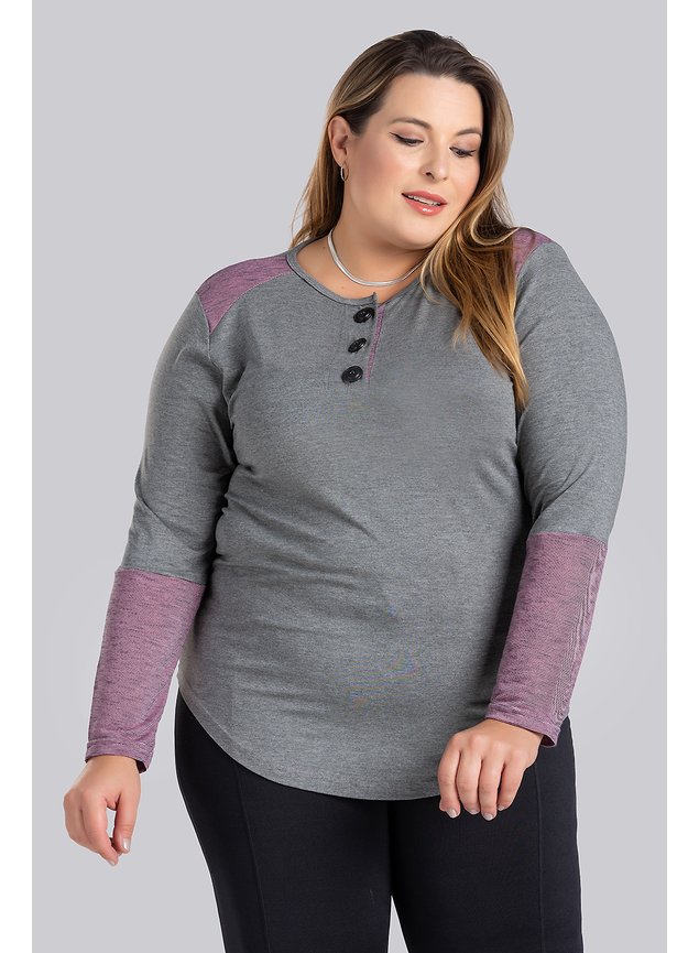2852 blusa feminina plus size decote com botoes detalhes contrastantes gola mangas serena 7