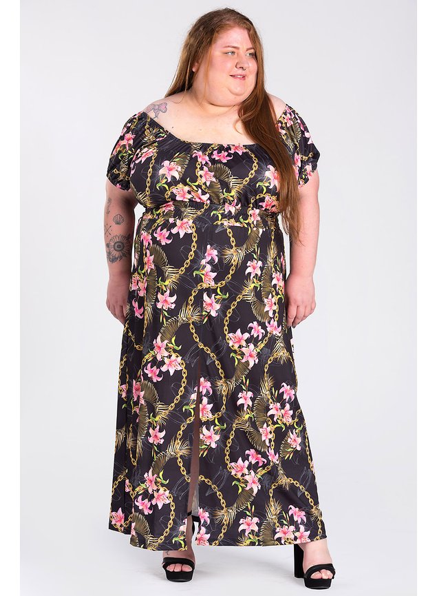 2815 vestido feminino plus size longo ciganinha malha confort estampado fenda frontal serena 3