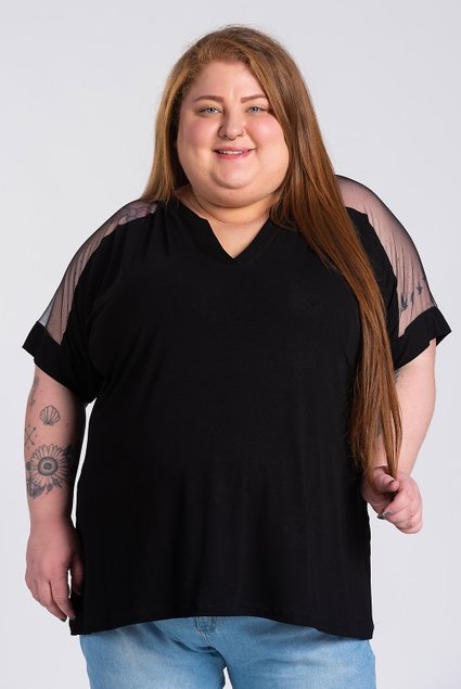 2955 blusa feminina plus size visco decote em v detalhe tule mangas serena 9