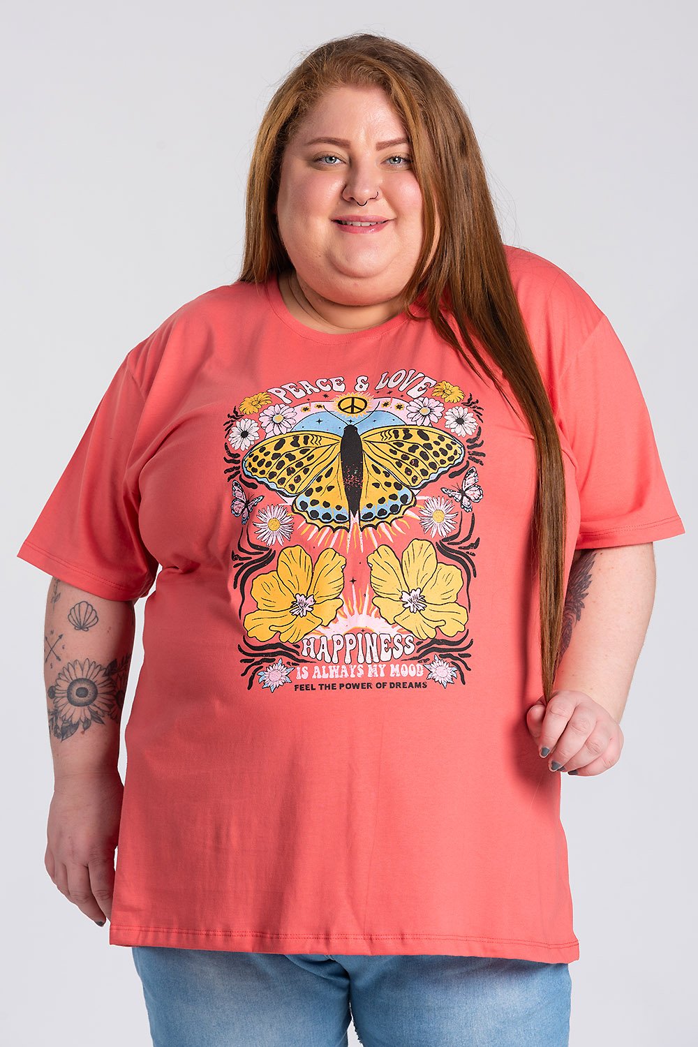T-shirt Feminina Plus Size Malha Algodão Estampada 