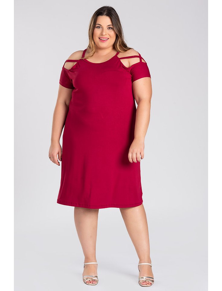 Vestido Plus Size Malha Visco Detalhe em Tiras nos Ombros - Serena
