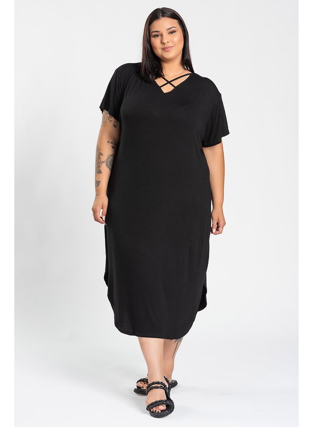 2963 vestido confortavel malha viscose decote vazado abertura lateral 2