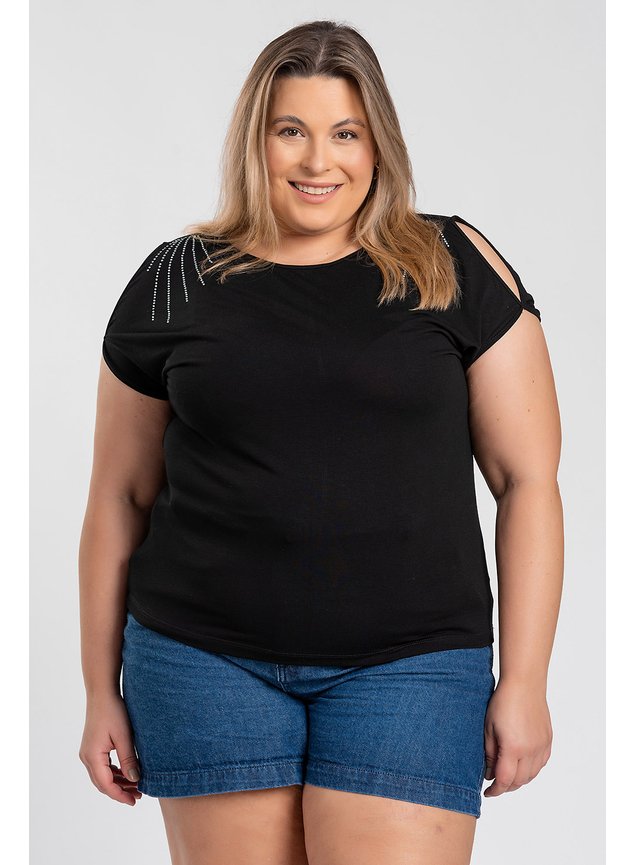 2954 blusa feminina plus size com detalhe de strass no ombro detalhe ombro de fora malha viscose blusinhas para o dia a dia 1