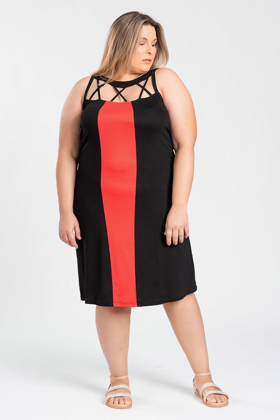Vestido Longo Feminino Plus Size Malha Viscose Detalhe Faixa Contrastante - Serena