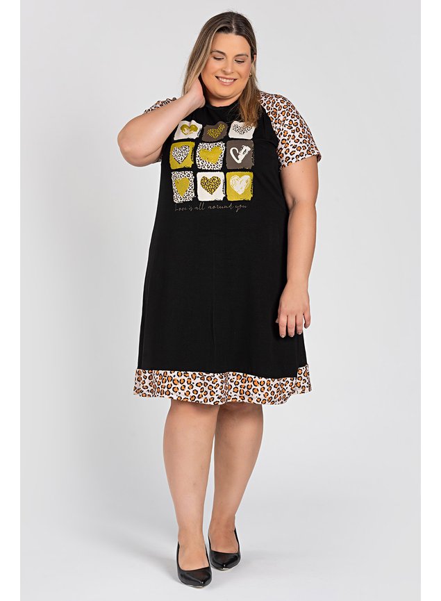 2952 vestido viscolyra com onca vestido estampado coracao vestido visco com manga de onca vestido feminino plus size blusao plus size 11