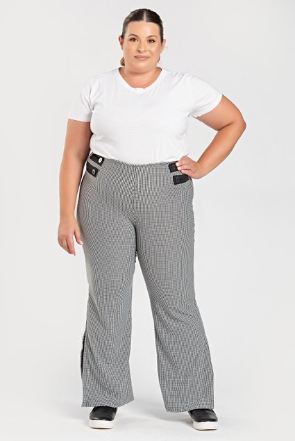 3060 calca feminina plus size com fenda na lateral calca xadrez plussize femina malha jacquard calca alta plus size feminina co