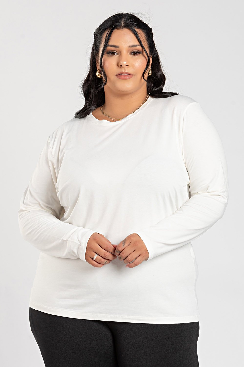 Blusa Feminina Manga Longa Plus Size Visco Confort Básica - Serena