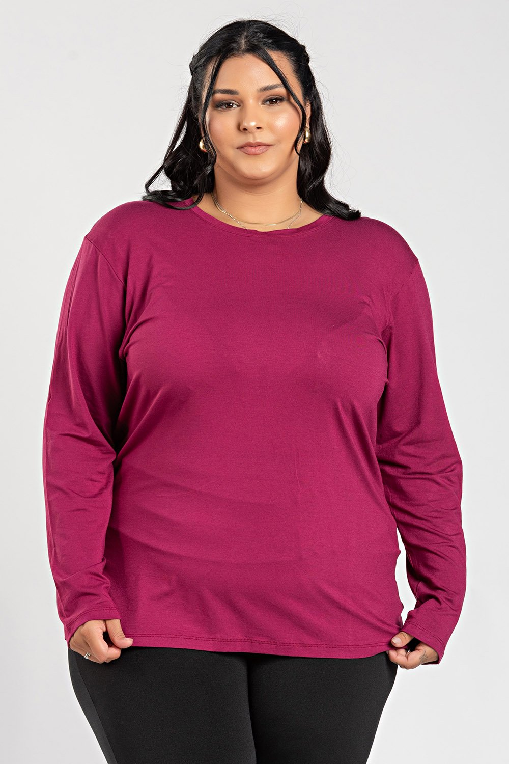 Blusa Feminina Manga Longa Plus Size Visco Confort Básica - Serena