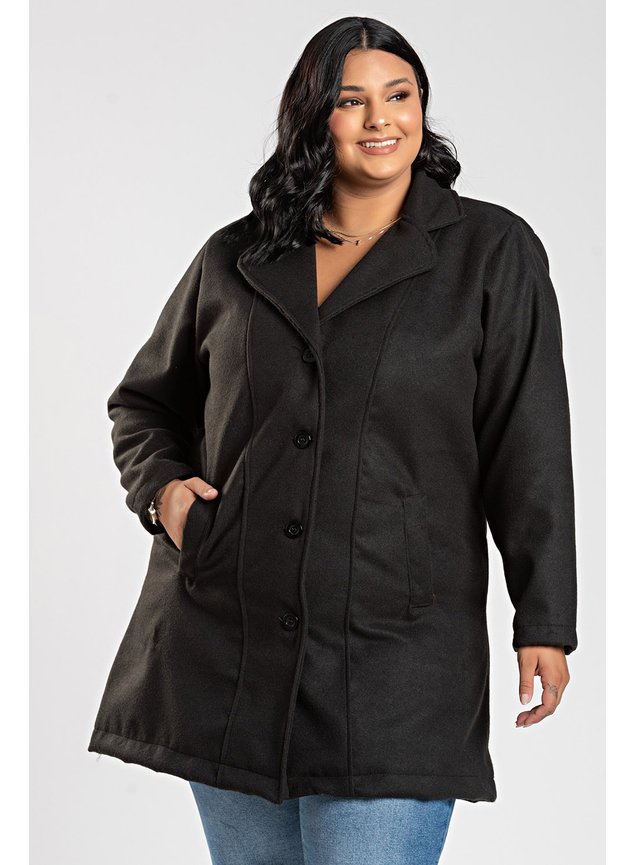 Plus Size Casaco Preto Longo Feminino Sobretudo Feminino Plus Size
