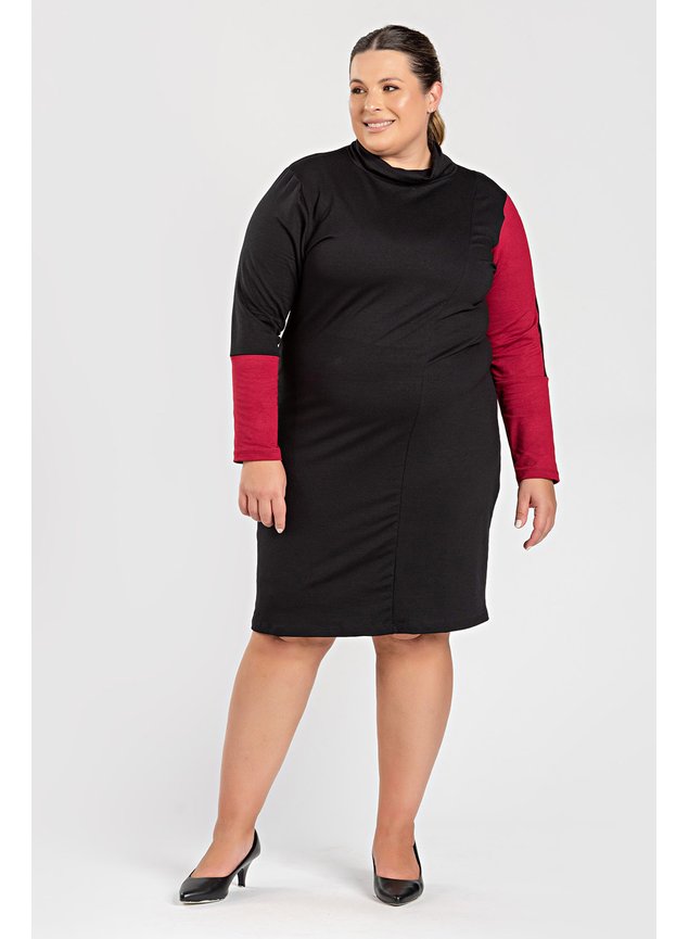 3055 vestido bicolor manga longa vestido feminino plus size manga longa gola alta vestido plussize vestido com detalhes 20