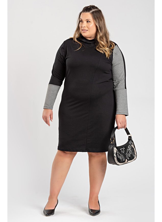 3055 vestido bicolor manga longa vestido feminino plus size manga longa gola alta vestido plussize vestido com detalhes 23
