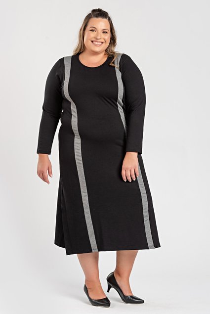 3054 vestido feminino plus size moletinho faixa contraste vestido longo viscose com elastano vestido molinho e confortavel plus 5