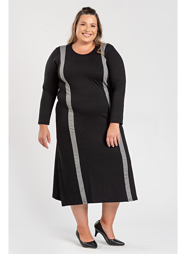 3054 vestido feminino plus size moletinho faixa contraste vestido longo viscose com elastano vestido molinho e confortavel plus 5