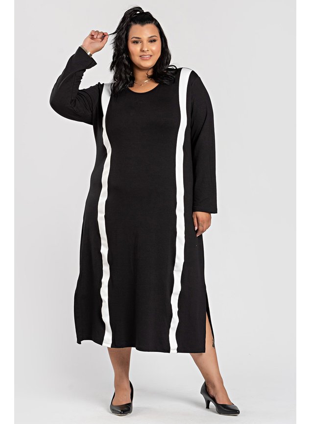 3083 vestido feminino plus size moletinho faixa contraste vestido longo viscose com elastano vestido molinho e confortavel plus