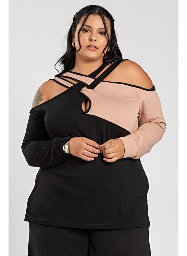 3077 blusa plus size feminina manga longa tiras transpassadas blusa plussize biocolor viscose com elastano blusa confortavel fem 6