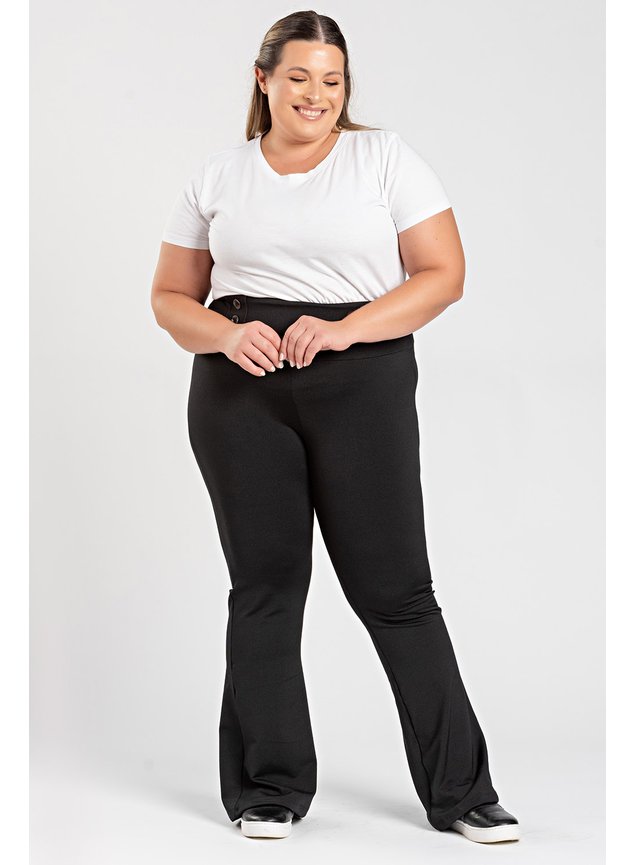 Calça Flare Feminina Plus Size Detalhe Cós com Botão Suplex