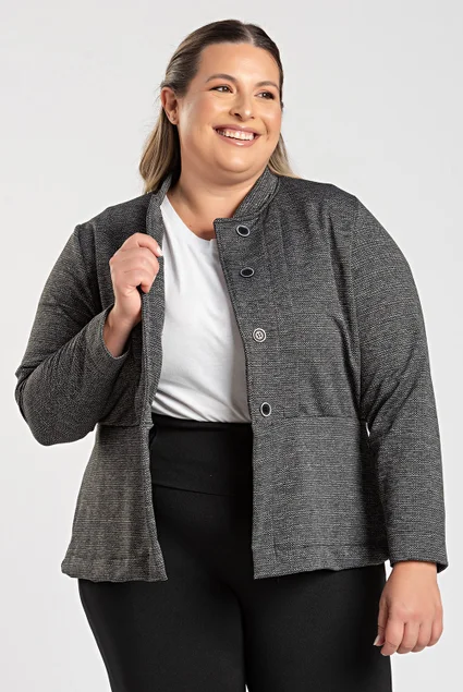 3041 blazer plus size feminino malha jacquard blazer botao fake plussize flanelada blazer sem fecho plus size feminino 3