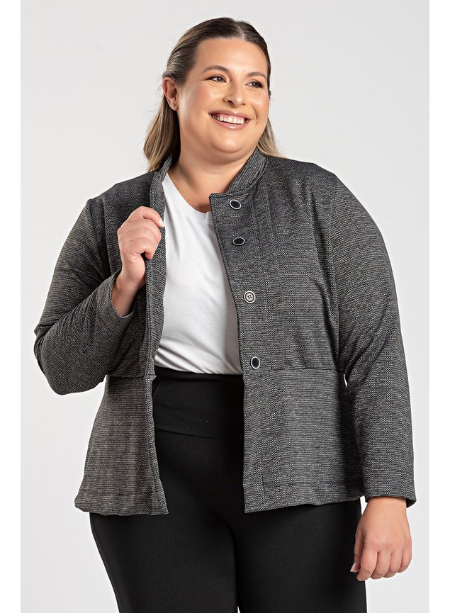 3041 blazer plus size feminino malha jacquard blazer botao fake plussize flanelada blazer sem fecho plus size feminino 3