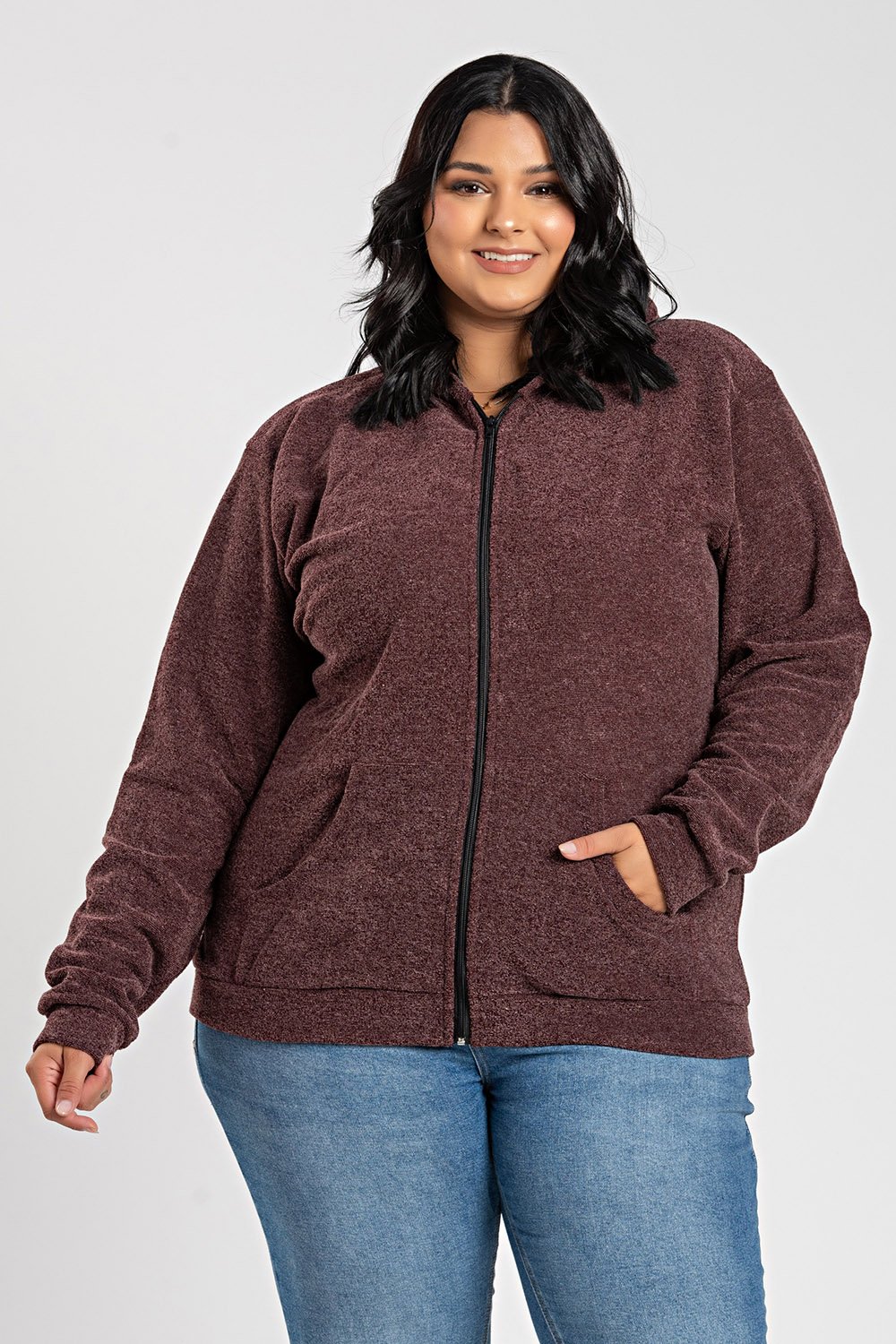 80,90サイズセット⑥ Jaqueta Feminina Plus Size Bouclê Capuz Fechamento Zíper Bolso