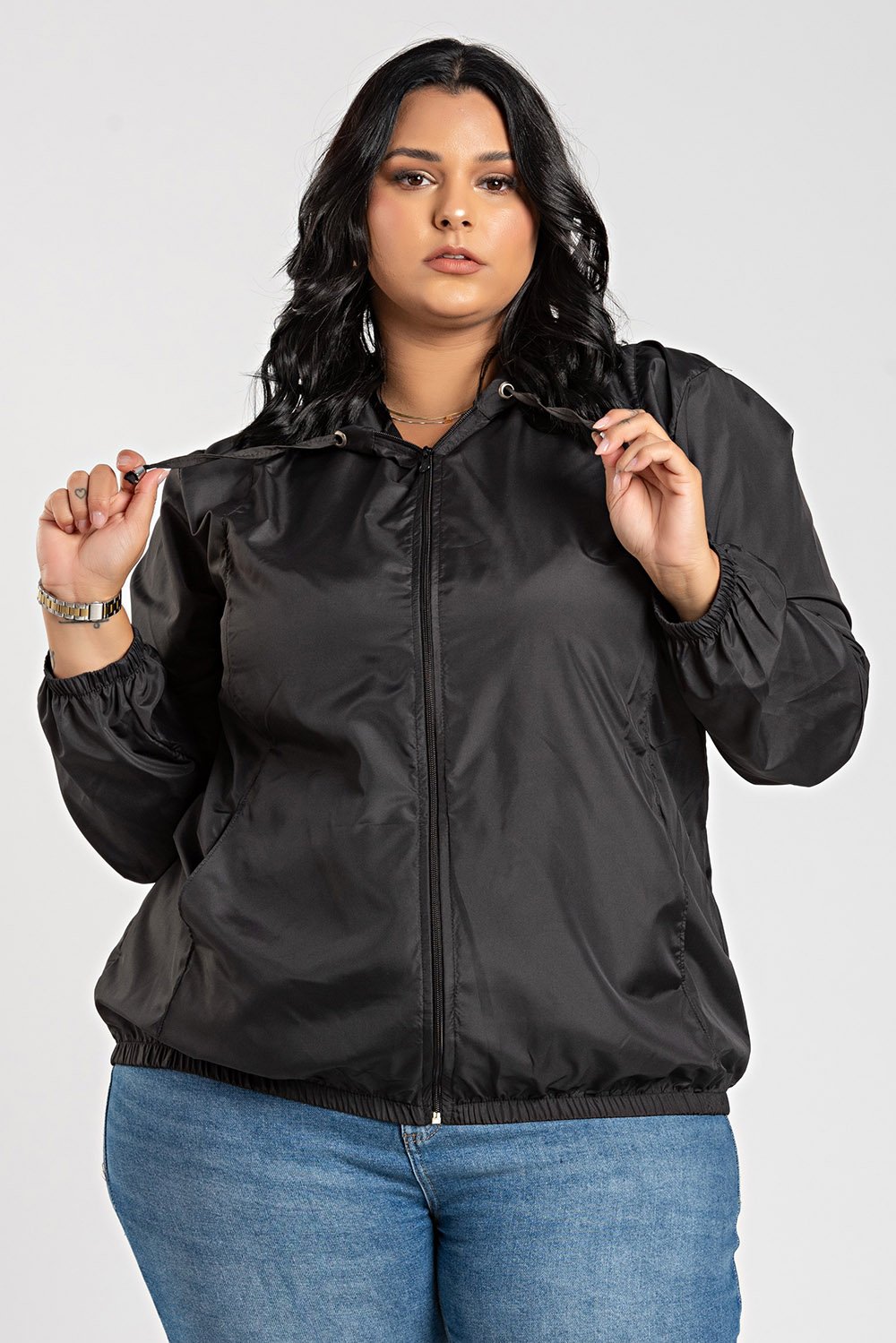 Jaqueta Feminina Plus Size Microfibra Corta Vento Sem Forro Bolsos