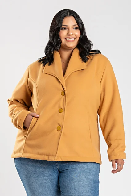 Casaco Feminino Plus Size em Lã Batida c/ Bolso Serena