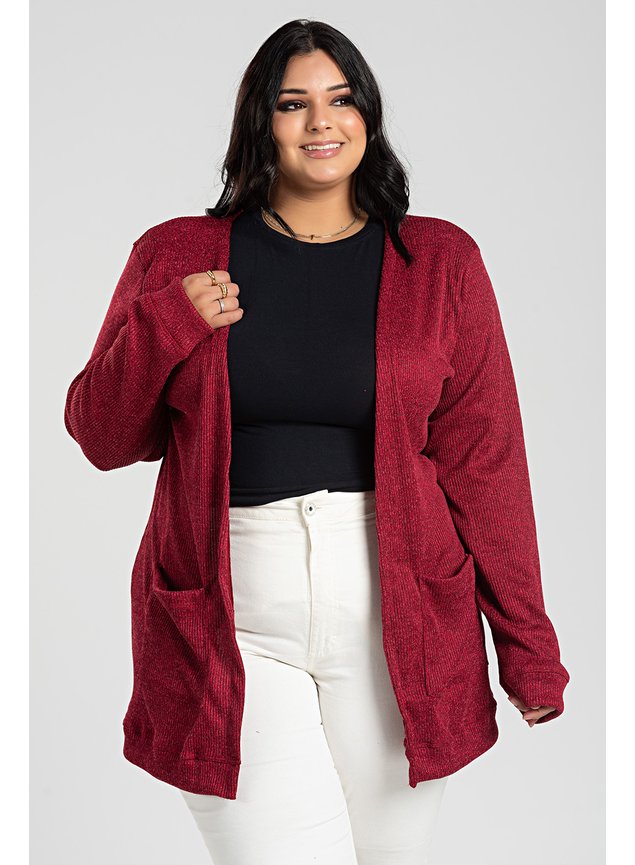 3025 cardigan feminino aberto tricot bordo 2