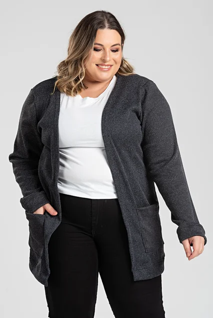 2522 cardigan feminino aberto tricot preto 1