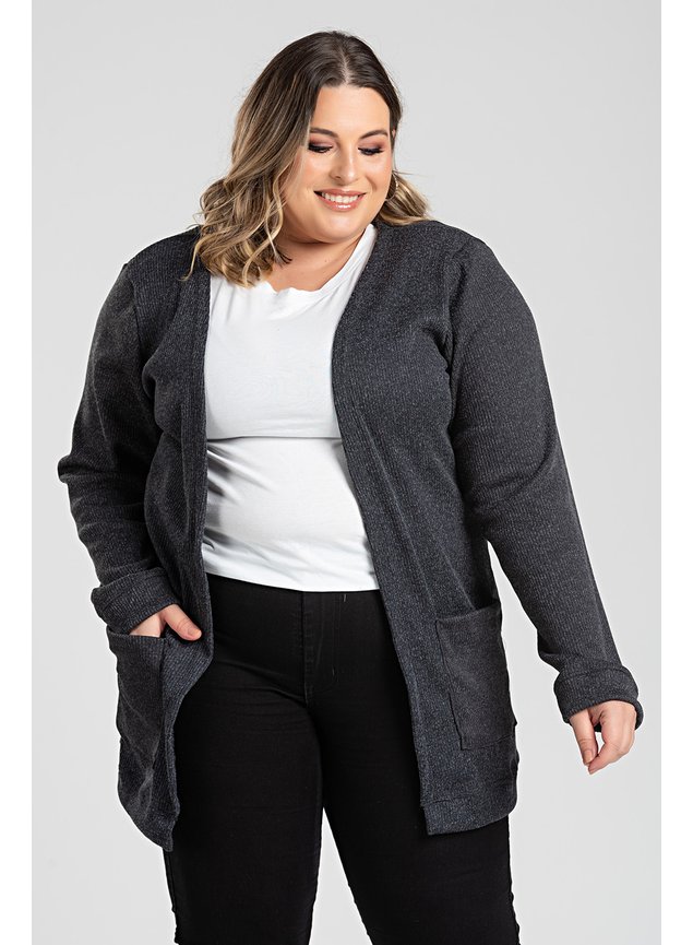 2522 cardigan feminino aberto tricot preto 1
