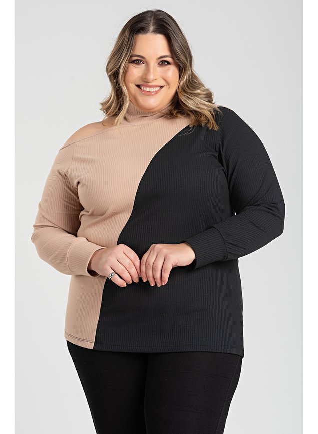3030 blusa feminina plus size ribana canela bege 4