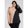 Blusa Feminina Plus SIize Ribana Canela Ombro Vazado Detalhe Contrastante - Serena