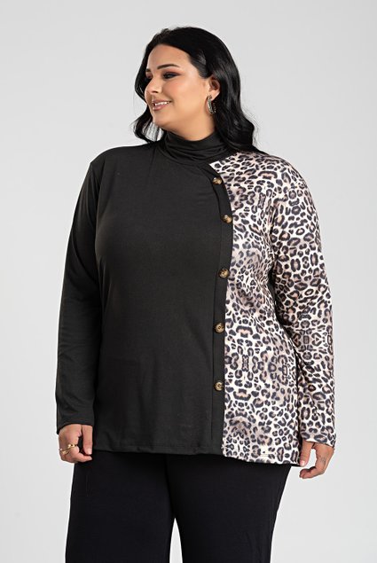 3088 blusa feminina plus size detalhe animal preto 3