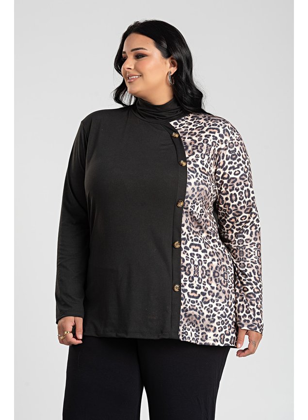 3088 blusa feminina plus size detalhe animal preto 3