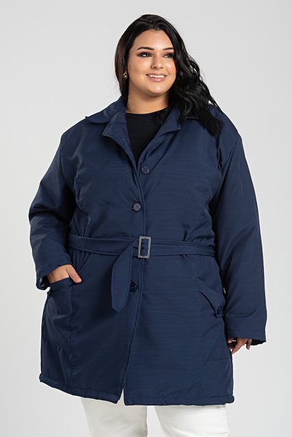 3091 sobretudo feminino plus size microfibra marinho