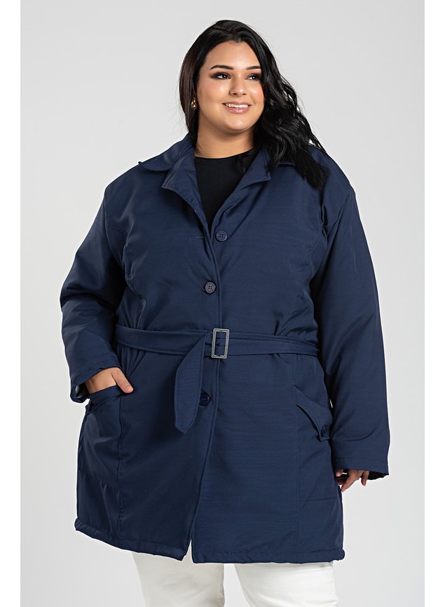 3091 sobretudo feminino plus size microfibra marinho