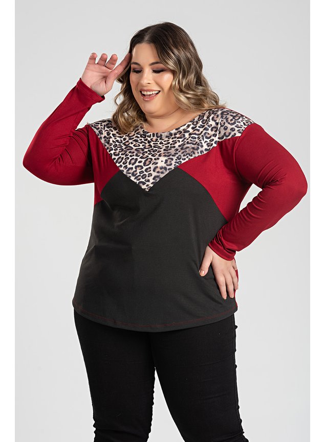 3033 blusa feminina plus size biocolor bordo 3