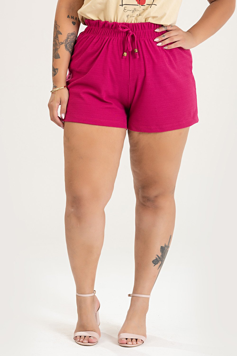 Shorts Feminino Plus Size Malha Canelada - Serena