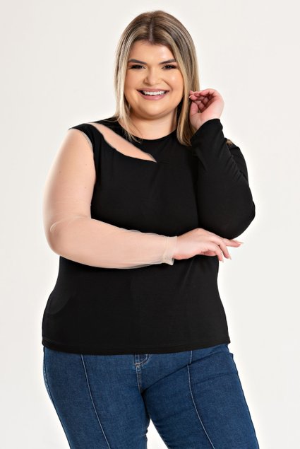 3194 blusa femina plus size ml viscose detalhe de tule 3