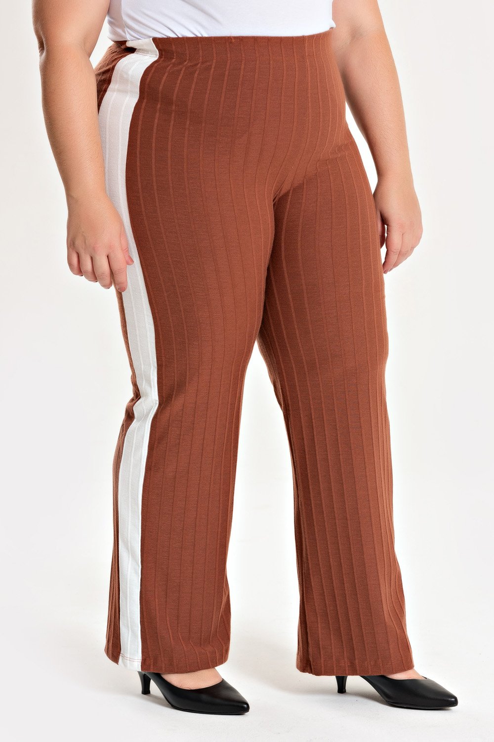 Calça Ribana Plus Size Listra Lateral Conforto Estilo