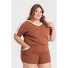 Blusa Feminina Plus Size Decote V Detalhe Mangas E Gola - Serena