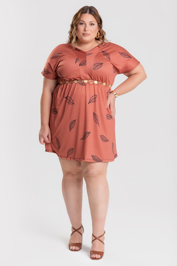 Vestido Plus Size Sublimado Malha Fria c/ Elástico Citura - Serena