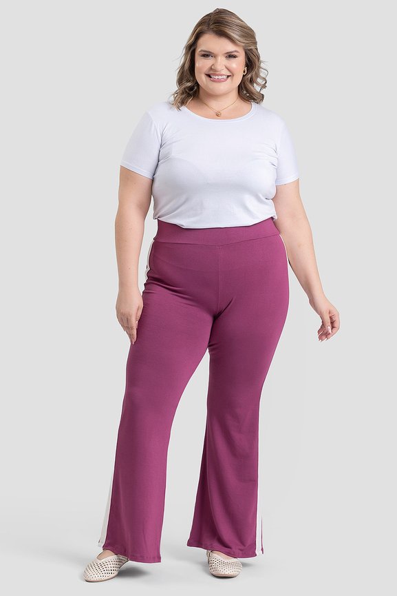 Calça Feminina Plus Size de Molecotton com Faixa Lateral e Cós Largo - Serena