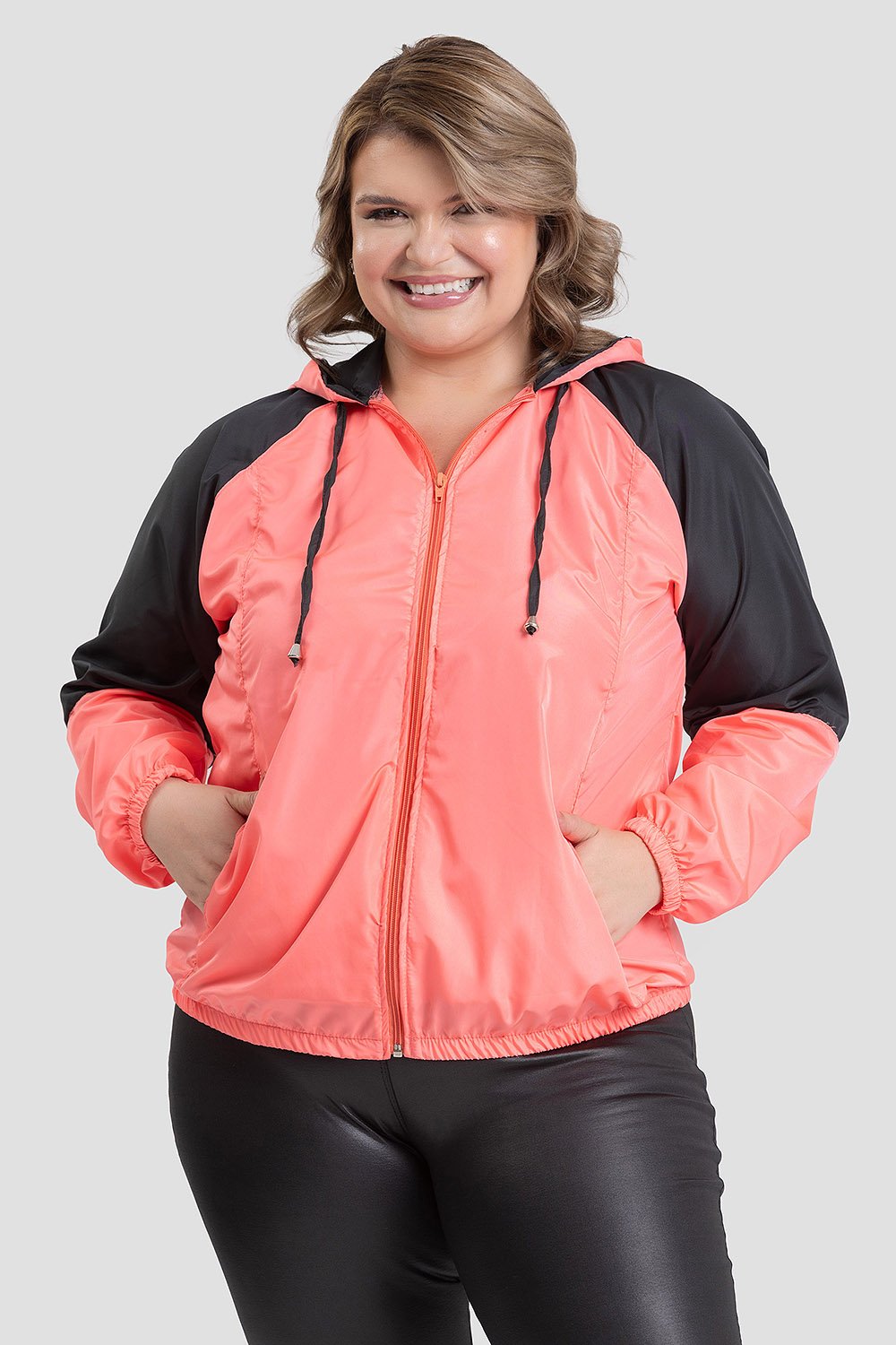 Parka Feminina Plus Size Moleton Peluciado Fechamento Botões