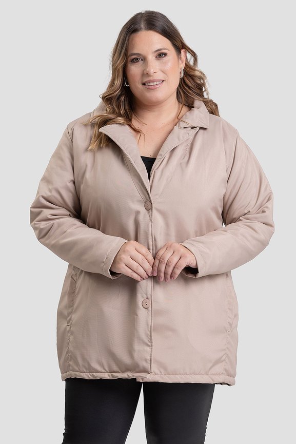 Sobretudo Feminino Plus Size em Microfibra C/ Forro de Fibra Modelo Puffer - Serena - Caqui